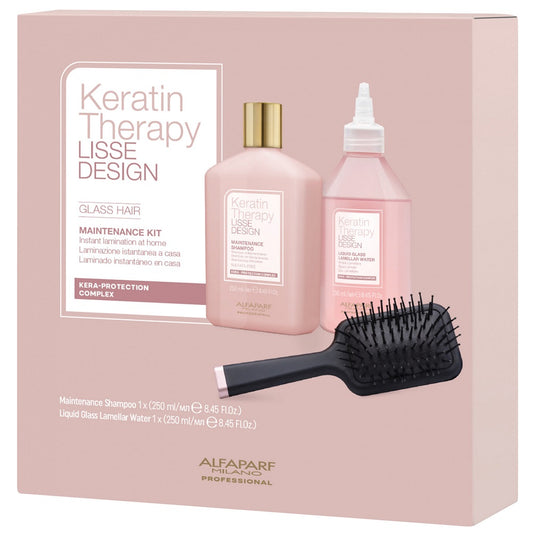Alfaparf Milano Keratin Therapy GLASS HAIR Geschenkset - Shampoo 250ml + Liquid Glass 250ml + Bürste