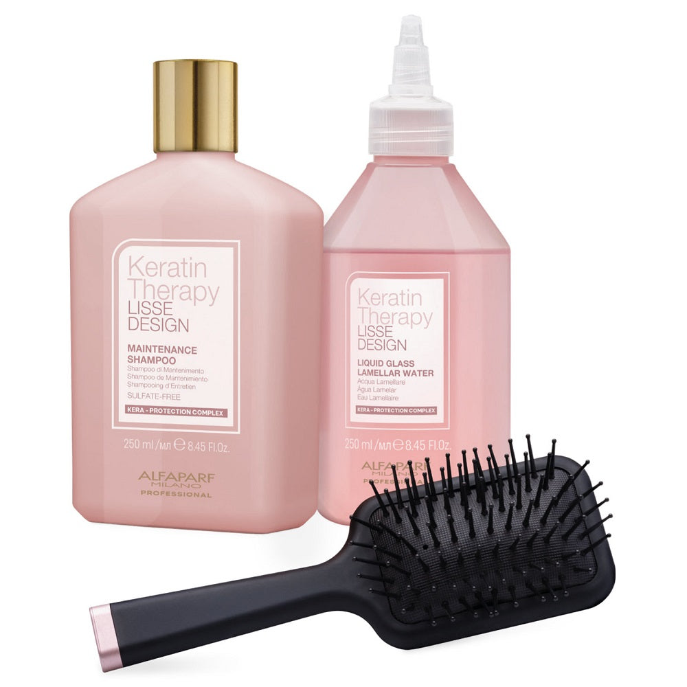 Alfaparf Milano Keratin Therapy GLASS HAIR Geschenkset - Shampoo 250ml + Liquid Glass 250ml + Bürste