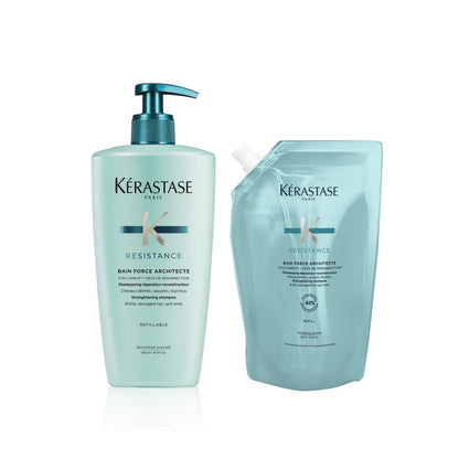 Kérastase Resistance Bain Force Architecte Refill Bundle - Shampoo 500 ml & Nachfüllpack 500 ml