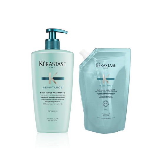 Kérastase Resistance Bain Force Architecte Refill Bundle - Shampoo 500 ml &amp; Refill Pack 500 ml