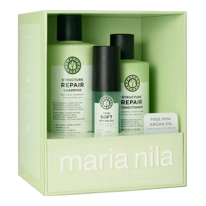 Maria Nila Structure Repair Geschenkset - Shampoo 350 ml + Conditioner 300 ml + Argan Oil 30 ml