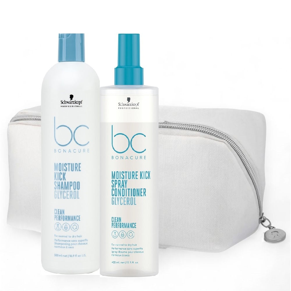 Schwarzkopf BC Moisture Kick Shampooing 500 ml + Après-shampoing en spray 400 ml + Trousse cosmétique