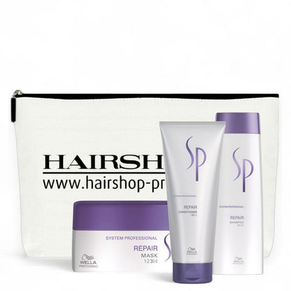 Wella SP System Professional Repair Set - Shampoo 250 ml + Conditioner 200 ml + Mask 200 ml + Free cosmetic bag