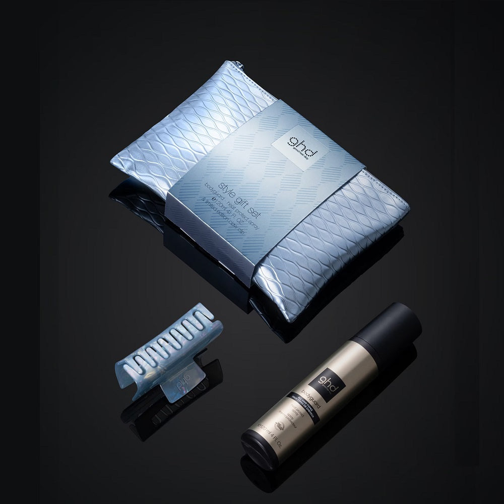 Coffret Luxe Style GHD Iced - Bodyguard 120 ml + trousse + pince à cheveux